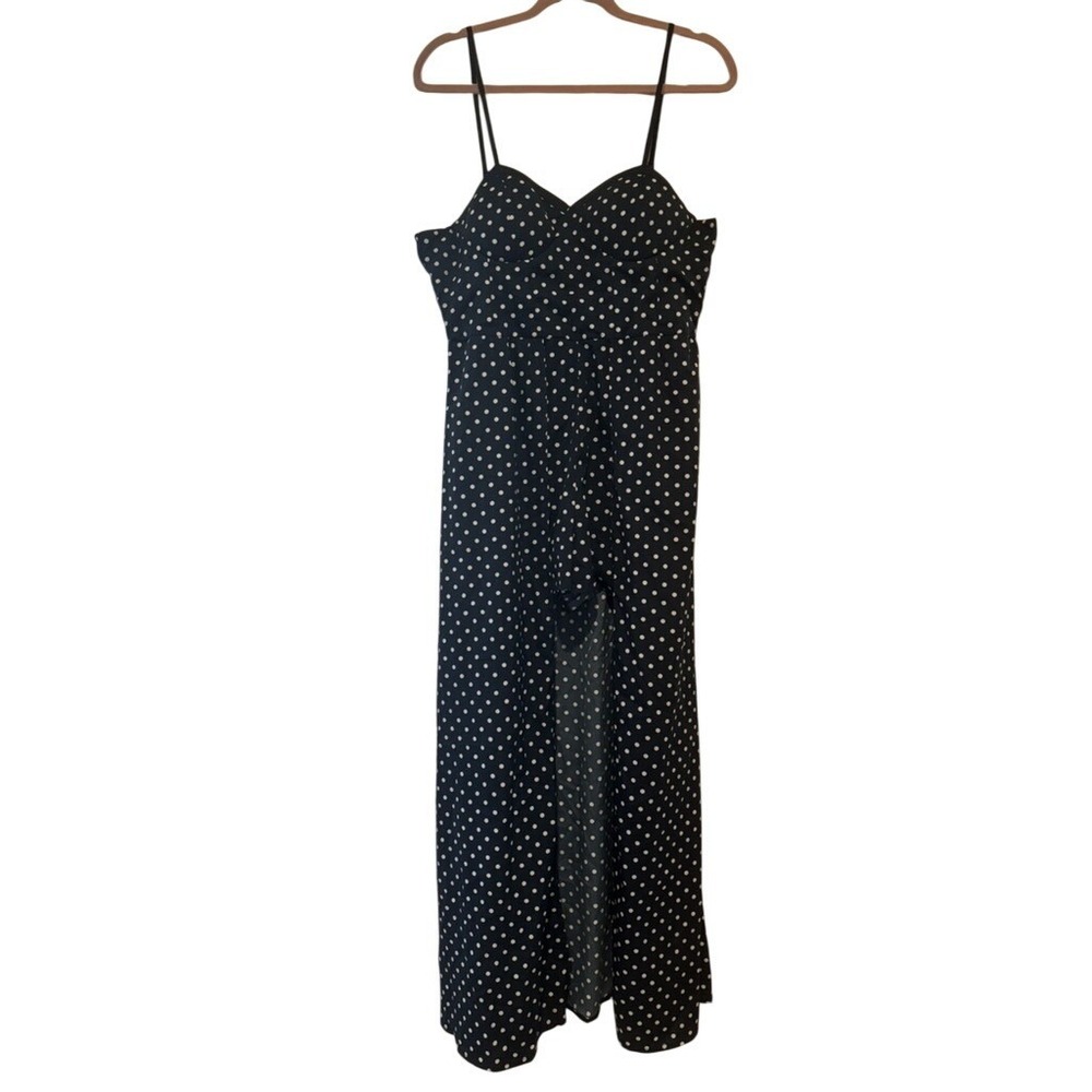 Band Of Gypsies sz L blue polka dot‎ sleeveless romper with a train HH